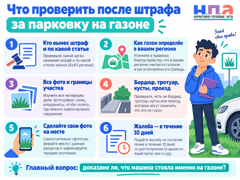 Пришёл штраф за парковку на газоне, хотя травы нет - что проверить