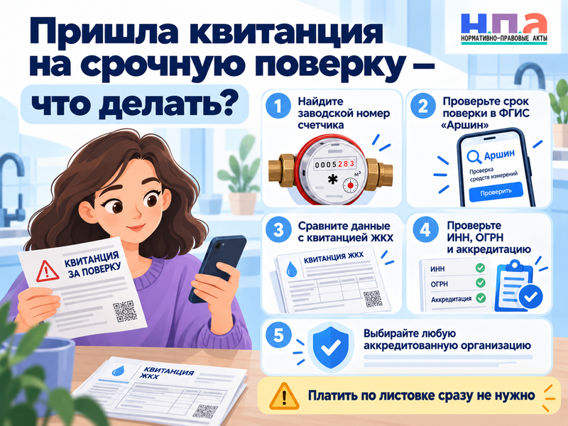 В ящик положили квитанцию о срочной поверке счетчика воды. Как проверить настоящий срок, организацию и аккредитацию и когда действительно придется платить.