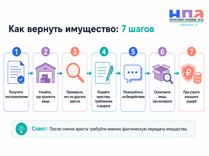 Пристав не возвращает изъятое имущество после окончания производства или отмены ареста