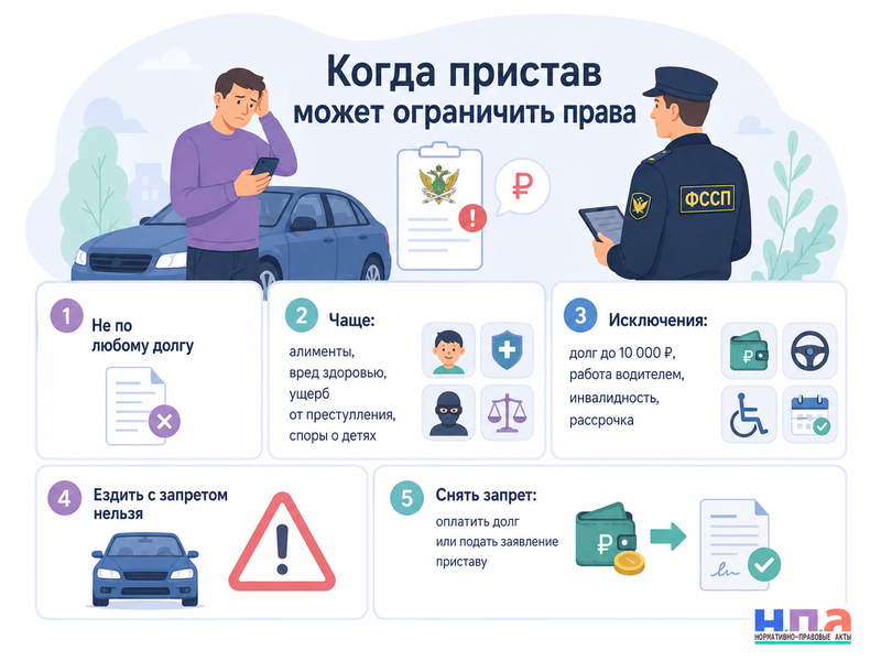 Пристав ограничил водительские права из-за долгов когда действует запрет и как его снять
