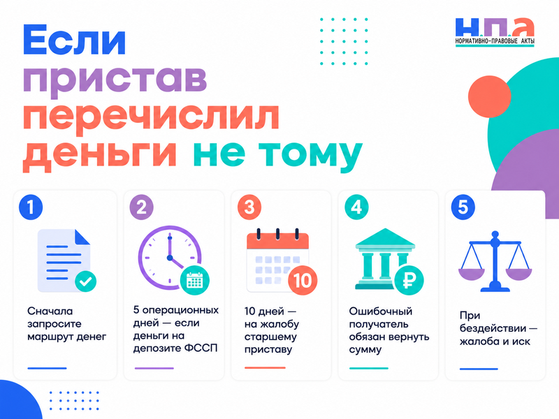 Пристав перечислил взысканные деньги другому взыскателю или на неправильный счёт как вернуть сумму