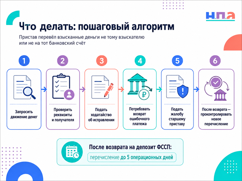Пристав перечислил взысканные деньги другому взыскателю или на неправильный счёт как вернуть сумму