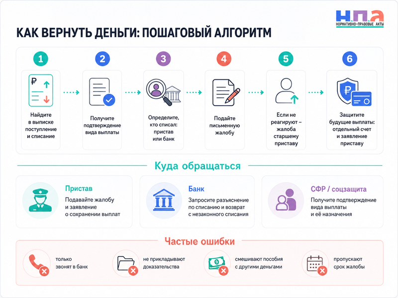 Пристав списал детские пособия или социальные выплаты: как вернуть деньги
