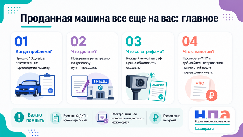 Продал автомобиль, а покупатель не поставил его на учет штрафы, налоги и прекращение регистрации