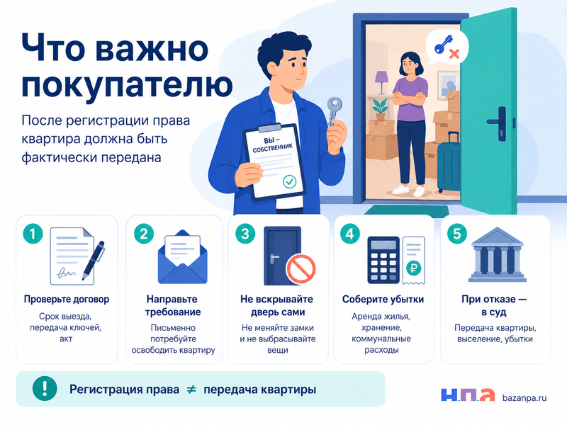 Продавец квартиры не освобождает жилье и не передает ключи после регистрации сделки что делать покупателю