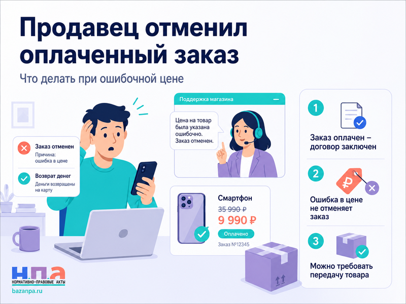 Продавец отменил оплаченный заказ из-за ошибочной цены: можно ли потребовать товар