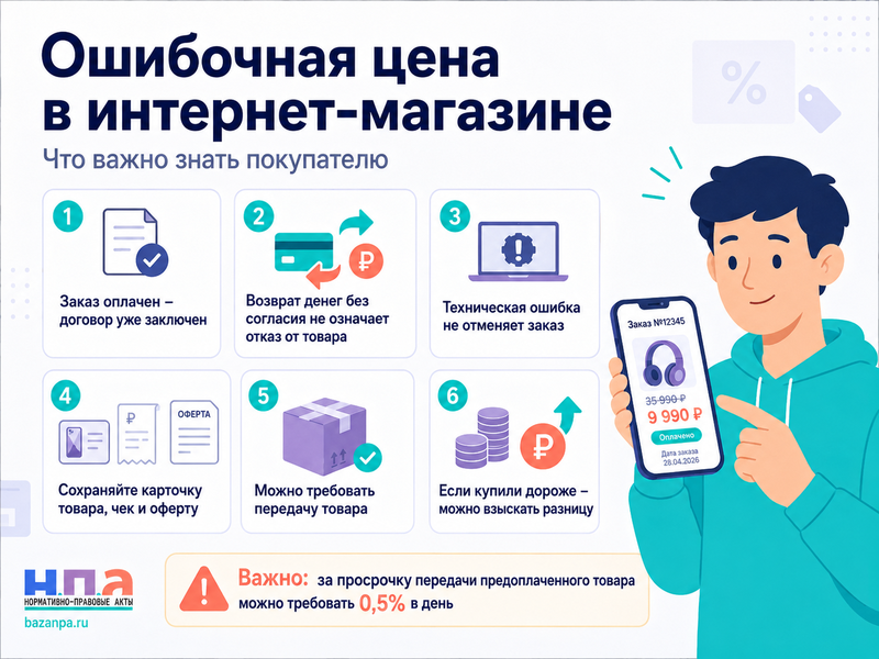 Продавец отменил оплаченный заказ из-за ошибочной цены: можно ли потребовать товар