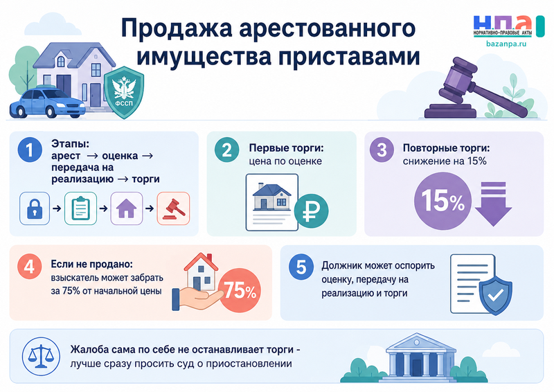 Продажа арестованного имущества приставами торги, снижение цены и права должника