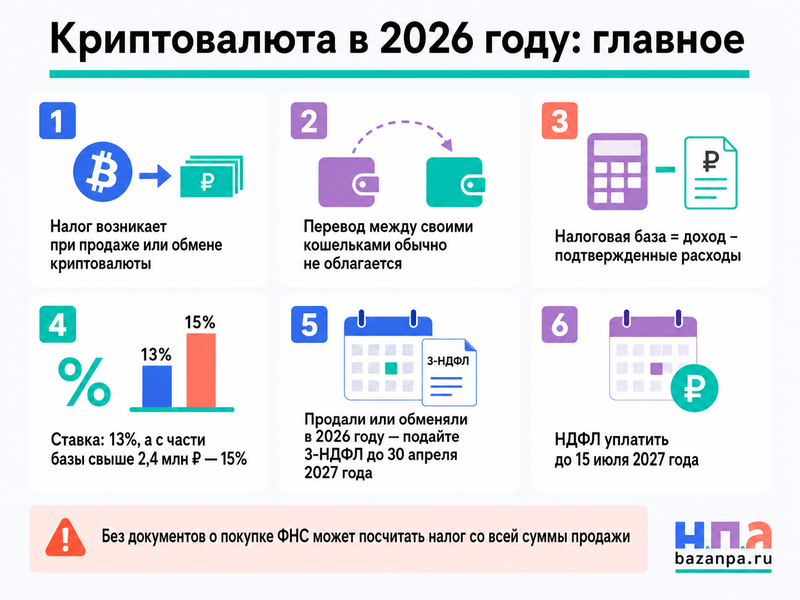 Продажа и обмен криптовалюты в 2026 году расчет НДФЛ, подтверждение расходов и декларация