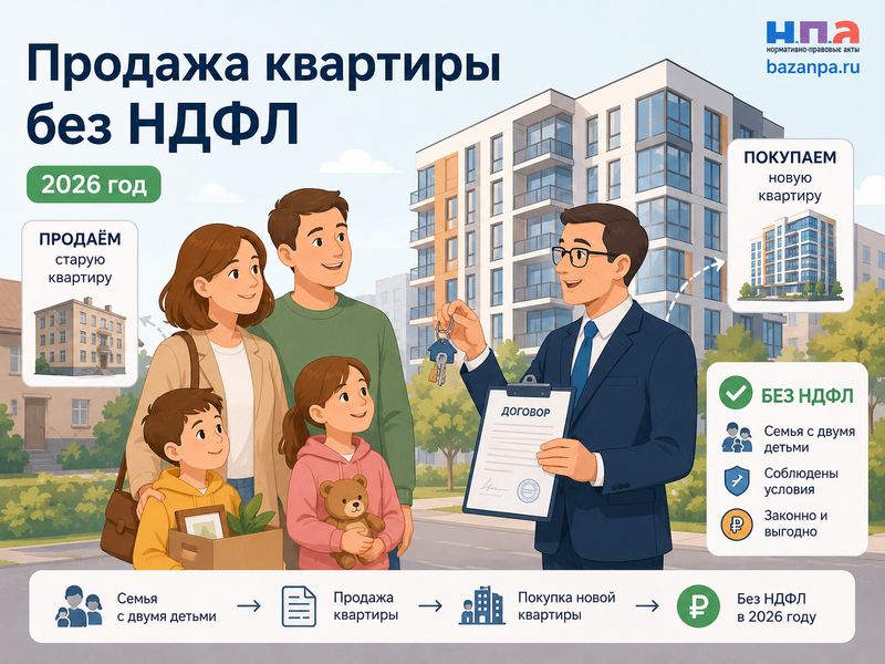 Продажа квартиры семьей с двумя детьми без НДФЛ в 2026 году условия льготы и покупка нового жилья