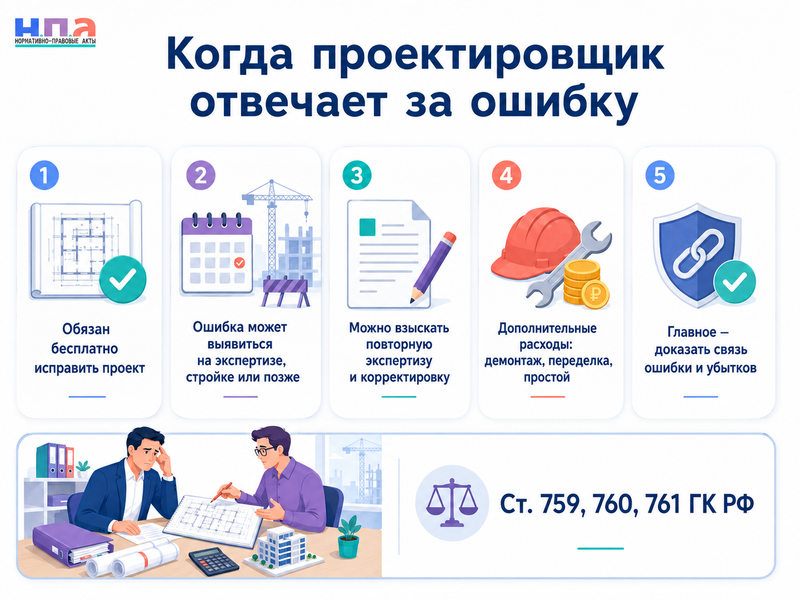 Проектировщик допустил ошибку в проекте кто оплачивает переделку и возмещает убытки