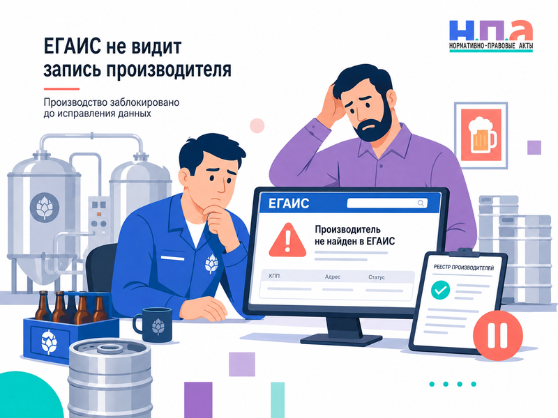 Производитель пива включен в реестр, но ЕГАИС не видит запись или показывает неверные сведения как исправить и продолжить производство