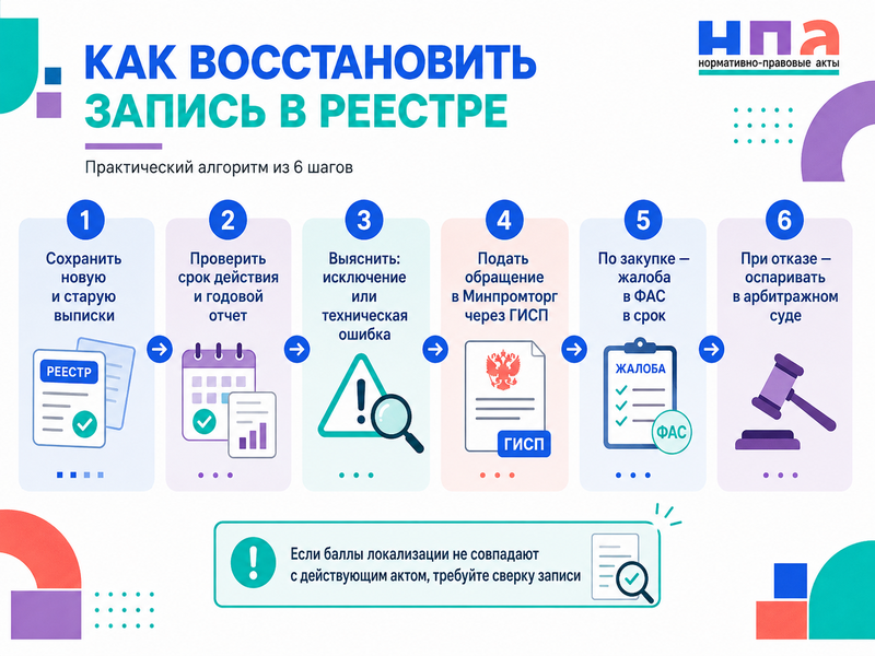 Производителя или товар ошибочно исключили из реестра российской промышленной продукции либо в записи пропало необходимое количество баллов — как восстановить сведения, если из-за ошибки отклоняют заявки на закупки