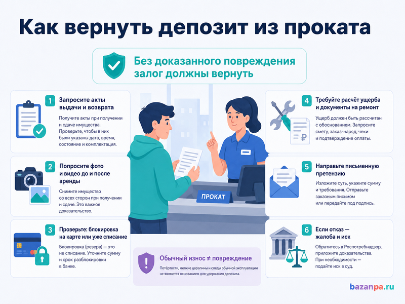 Прокат удерживает залог за повреждение, которого не было как вернуть депозит