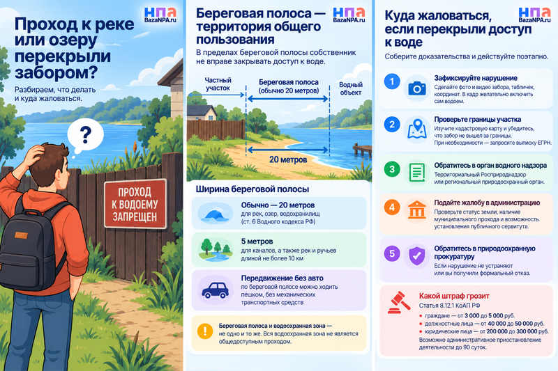 Проход к реке или озеру перекрыли забором - что делать
