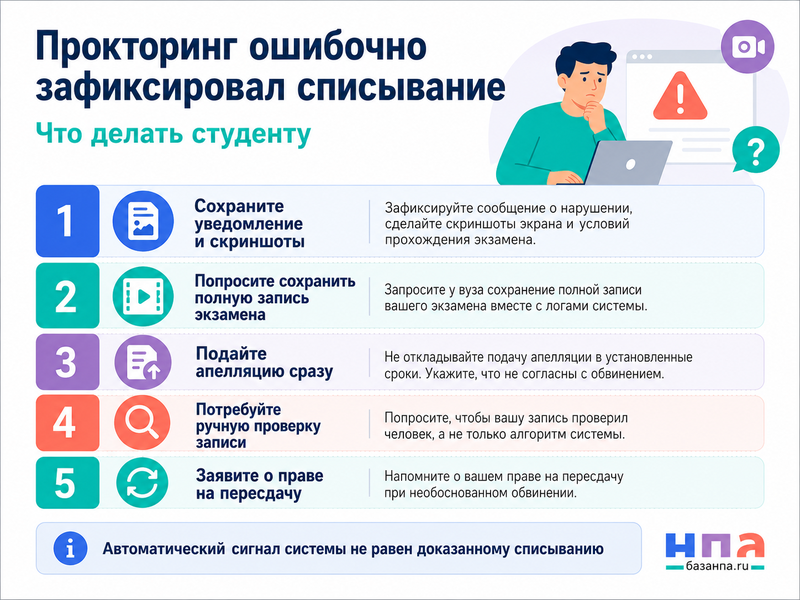 Прокторинг ошибочно зафиксировал списывание или постороннего человека, и вуз аннулировал дистанционный экзамен