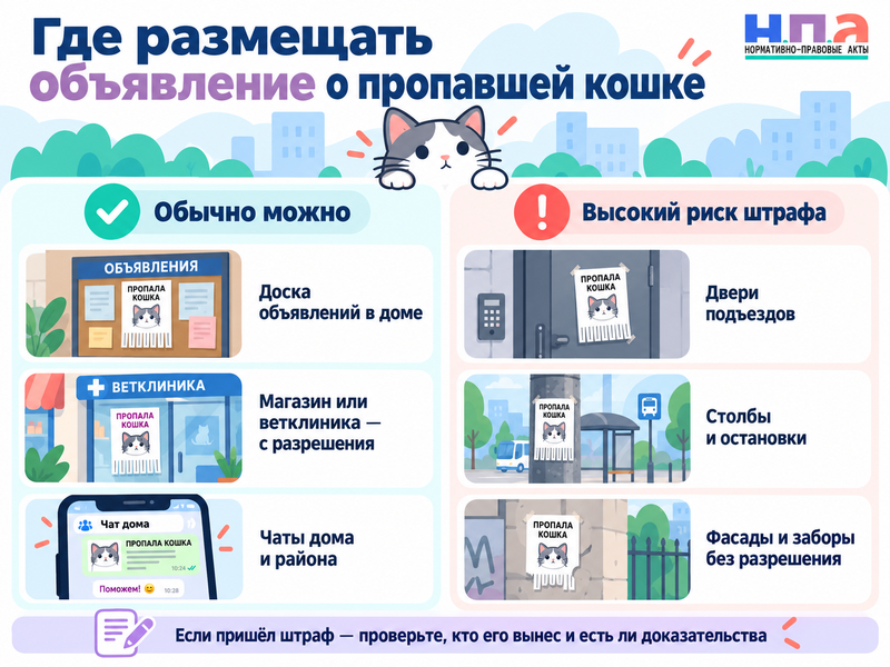 Пропала кошка - можно ли расклеить объявления без штрафа