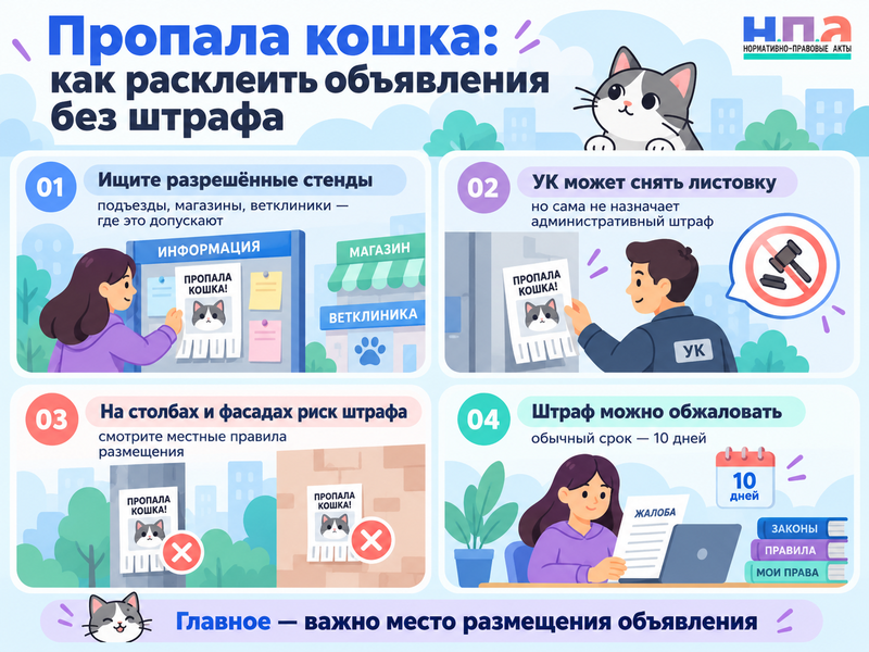 Пропала кошка - можно ли расклеить объявления без штрафа