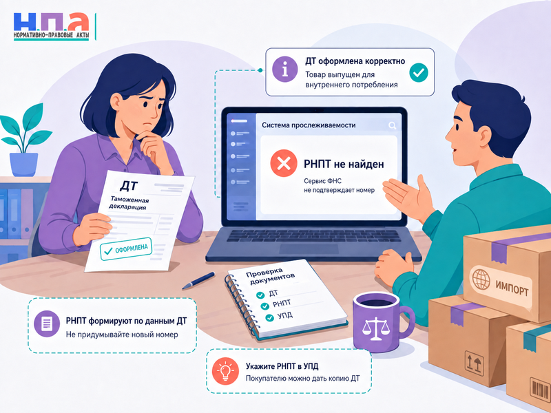 РНПТ отсутствует или не подтверждается в системе прослеживаемости как продать ввезённый товар и оформить УПД