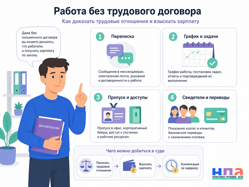 Работа без трудового договора как доказать трудовые отношения и взыскать зарплату