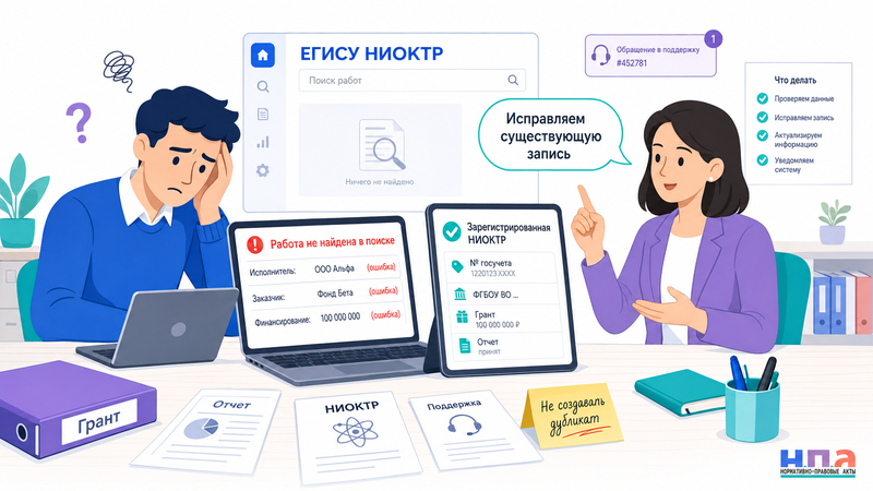 Работа или отчёт исчезли из ЕГИСУ НИОКТР либо сведения указаны неверно