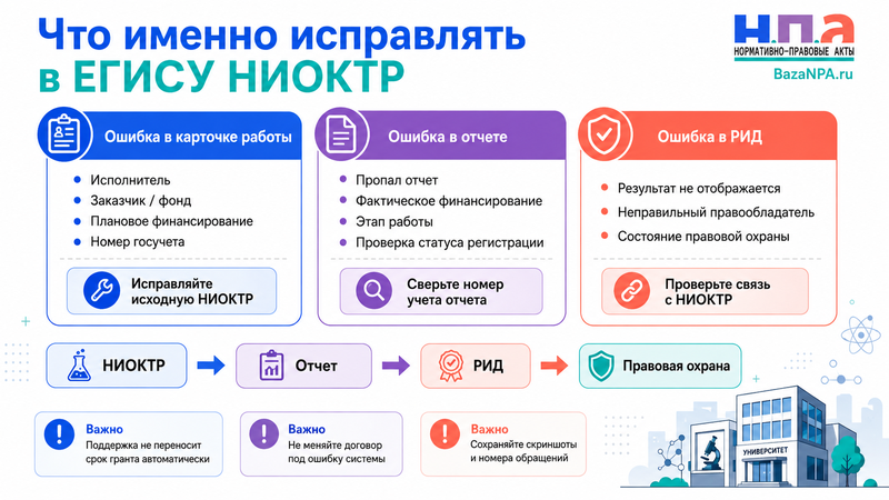 Работа или отчёт исчезли из ЕГИСУ НИОКТР либо сведения указаны неверно