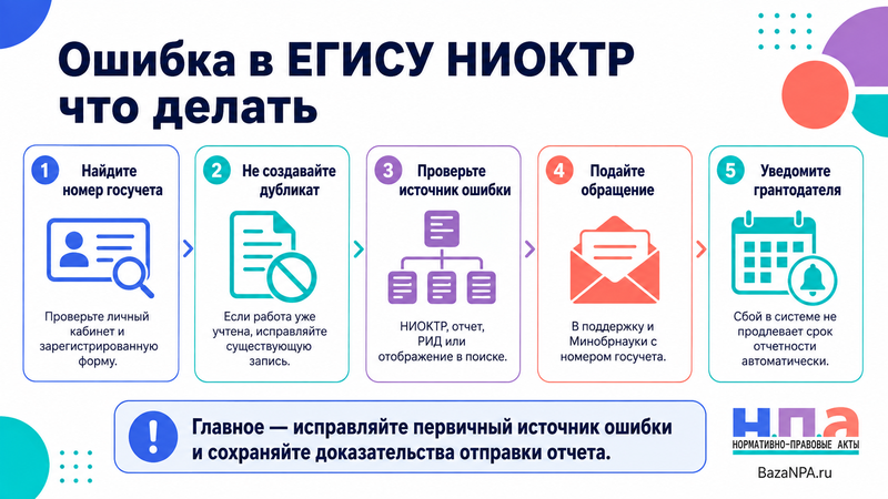 Работа или отчёт исчезли из ЕГИСУ НИОКТР либо сведения указаны неверно
