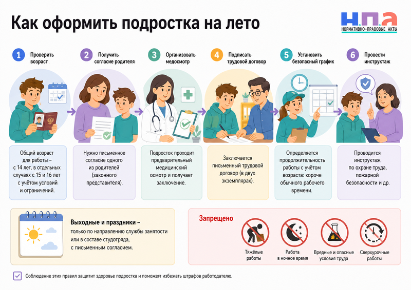 Работа несовершеннолетних летом 2026 года
