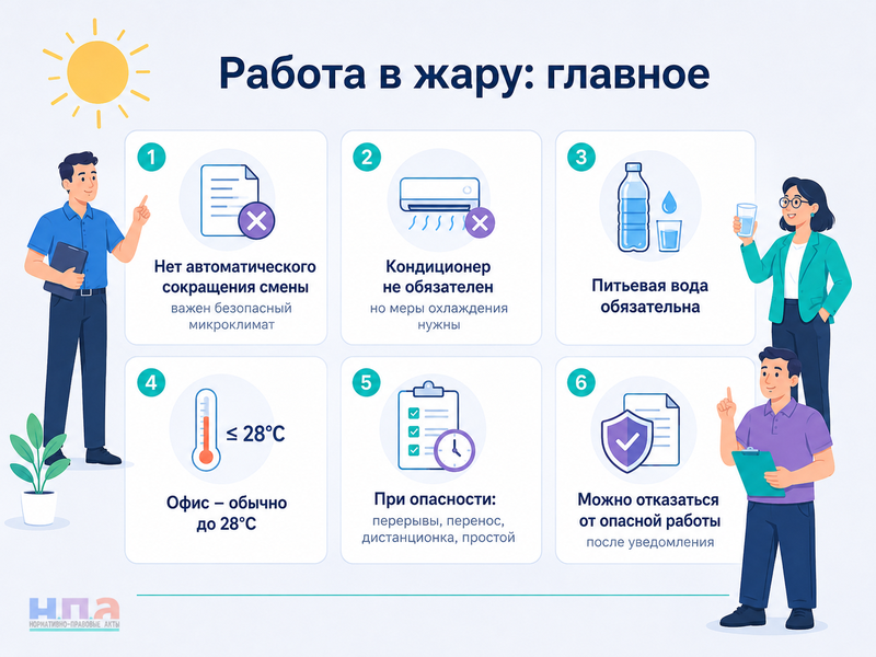 Работа в жару обязан ли работодатель сократить рабочий день, установить кондиционер и обеспечить водой