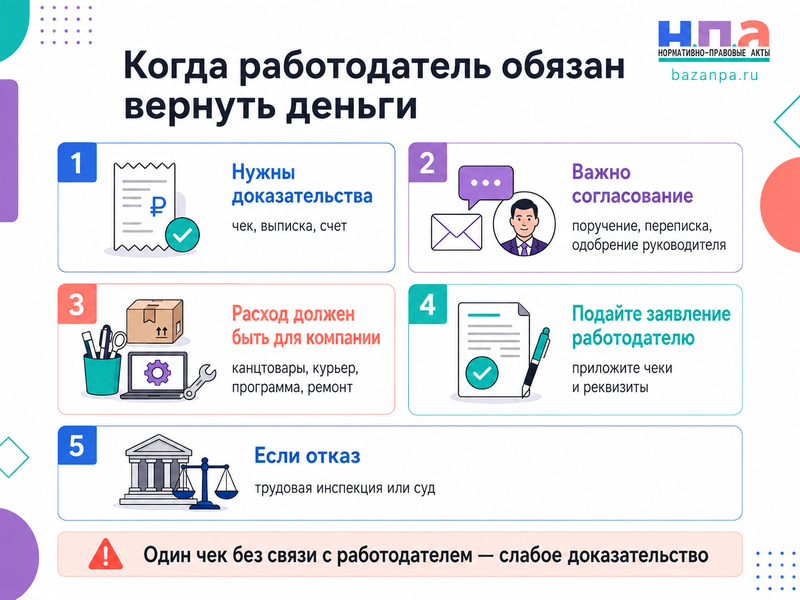 Работник оплатил расходы компании своими деньгами, а работодатель не возмещает: как вернуть потраченное