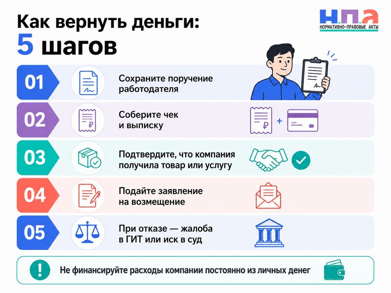 Работник оплатил расходы компании своими деньгами, а работодатель не возмещает: как вернуть потраченное