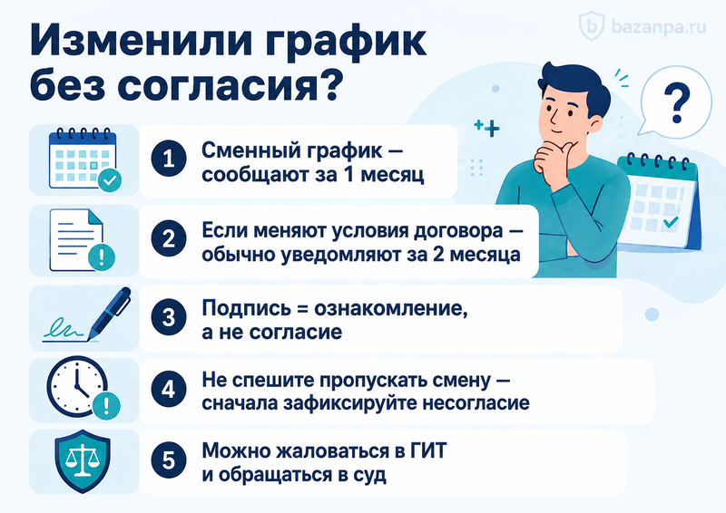 Работодатель изменил график или смены без согласия сотрудника