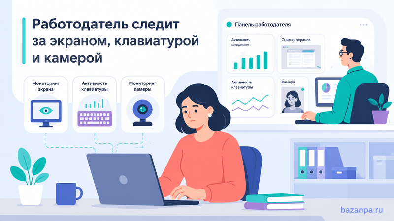 Работодатель контролирует экран, нажатия клавиш или веб-камеру когда цифровое наблюдение законно