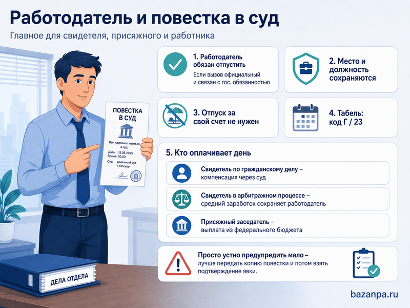 Работодатель не отпускает сотрудника в суд по повестке свидетелем, присяжным или для исполнения государственной обязанности