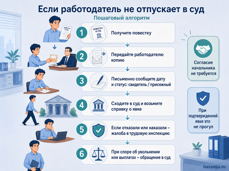 Работодатель не отпускает сотрудника в суд по повестке свидетелем, присяжным или для исполнения государственной обязанности