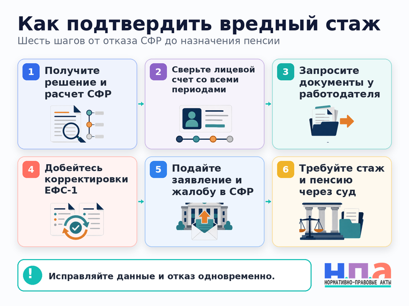 Работодатель не передал сведения о вредном стаже или особых условиях труда, из-за чего СФР отказал в досрочной пенсии