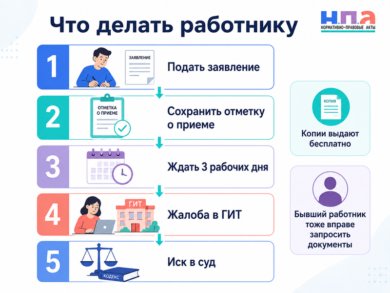 Работодатель не выдает копии приказов, расчетных листков или трудового договора