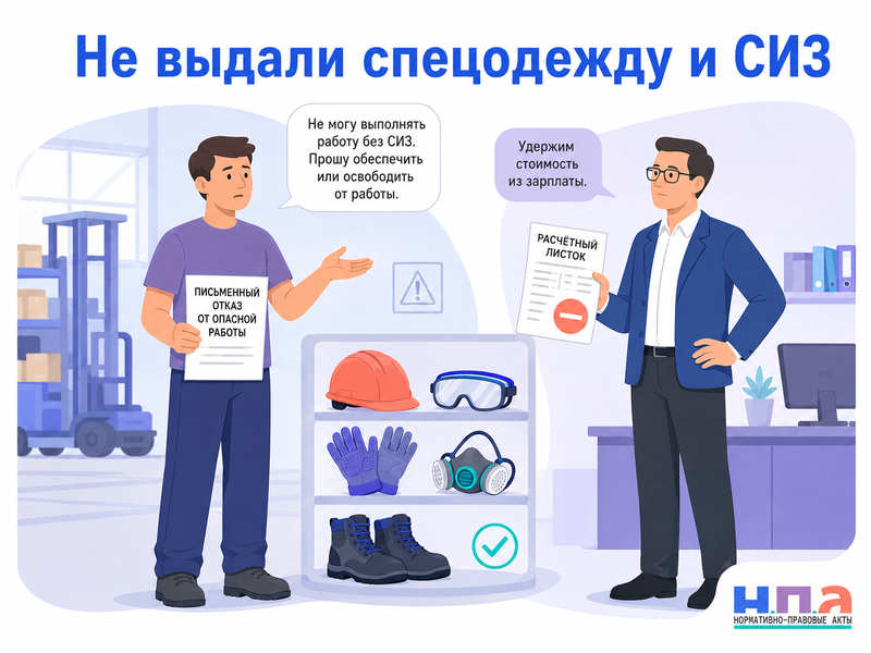 Работодатель не выдаёт спецодежду, обувь или средства защиты либо удерживает их стоимость из зарплаты