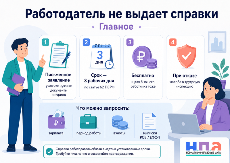 Работодатель не выдает справку о зарплате, периодах работы или начисленных взносах заявление и жалоба