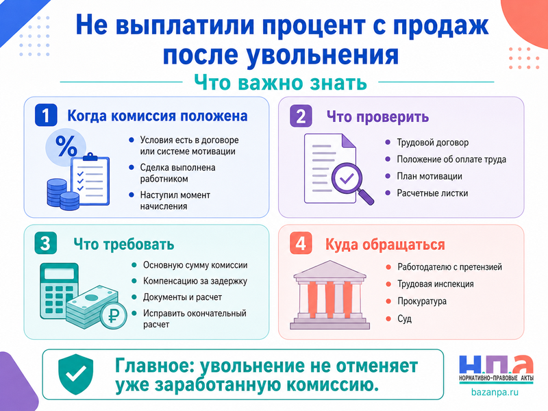 Работодатель не выплатил комиссию за завершенные продажи после увольнения