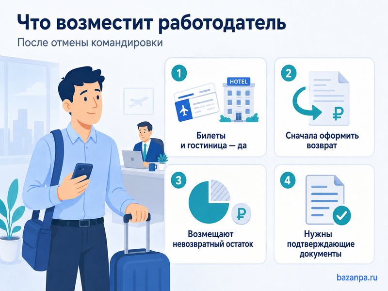 Работодатель отменил командировку после покупки билетов кто возмещает расходы