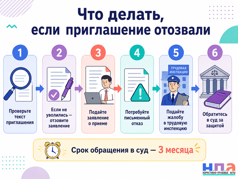Работодатель отозвал письменное приглашение на работу после увольнения кандидата