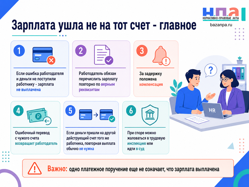 Работодатель перечислил зарплату на неправильный, закрытый или чужой банковский счет считается ли она выплаченной
