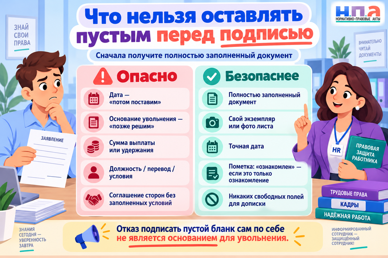 Работодатель просит подписать пустой бланк - чем это опасно