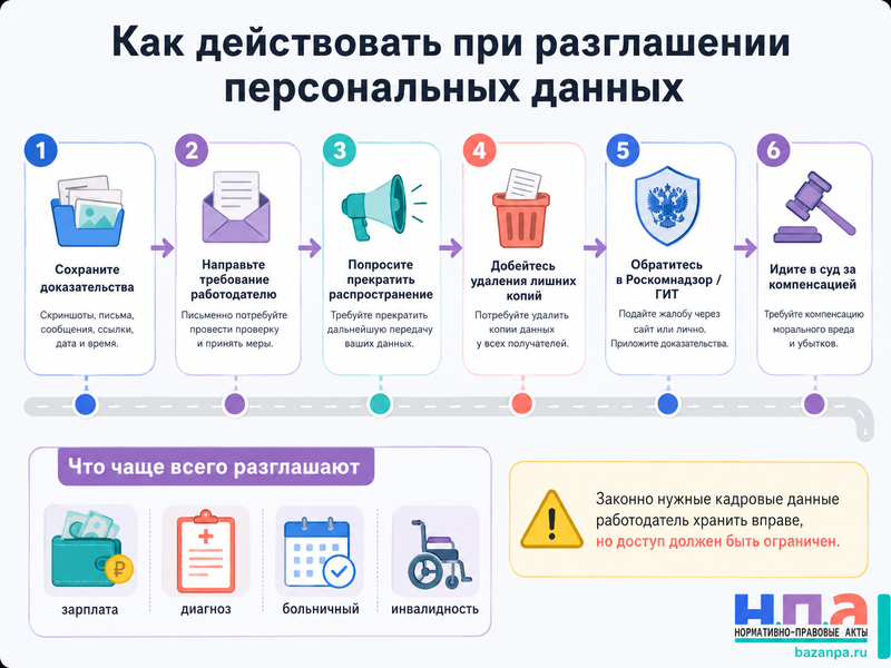Работодатель сообщил коллегам зарплату, диагноз или другие персональные данные как удалить информацию