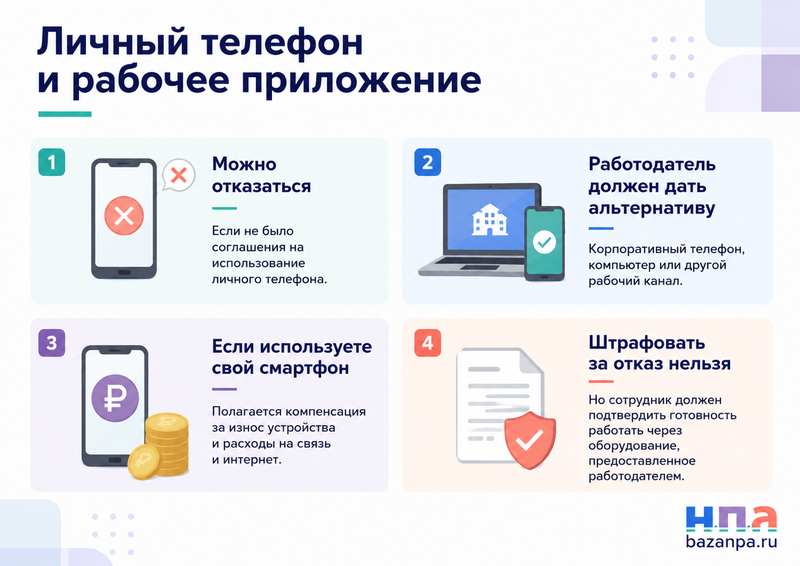 Работодатель требует использовать личный телефон и установить рабочее приложение можно ли отказаться и положена ли компенсация