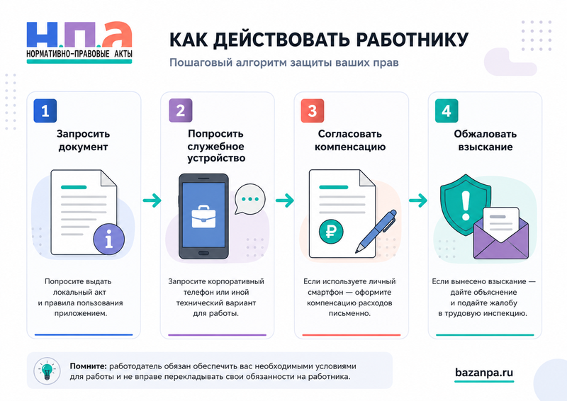 Работодатель требует использовать личный телефон и установить рабочее приложение можно ли отказаться и положена ли компенсация