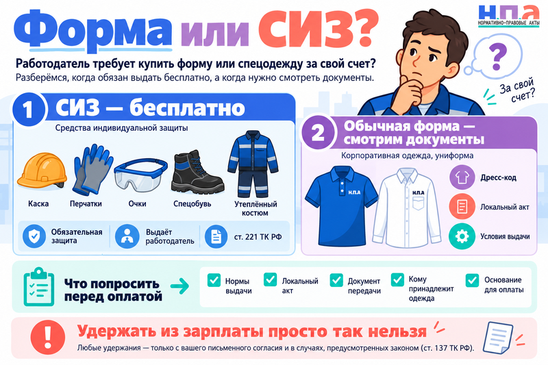 Работодатель требует купить форму или спецодежду за свой счет: законно ли это