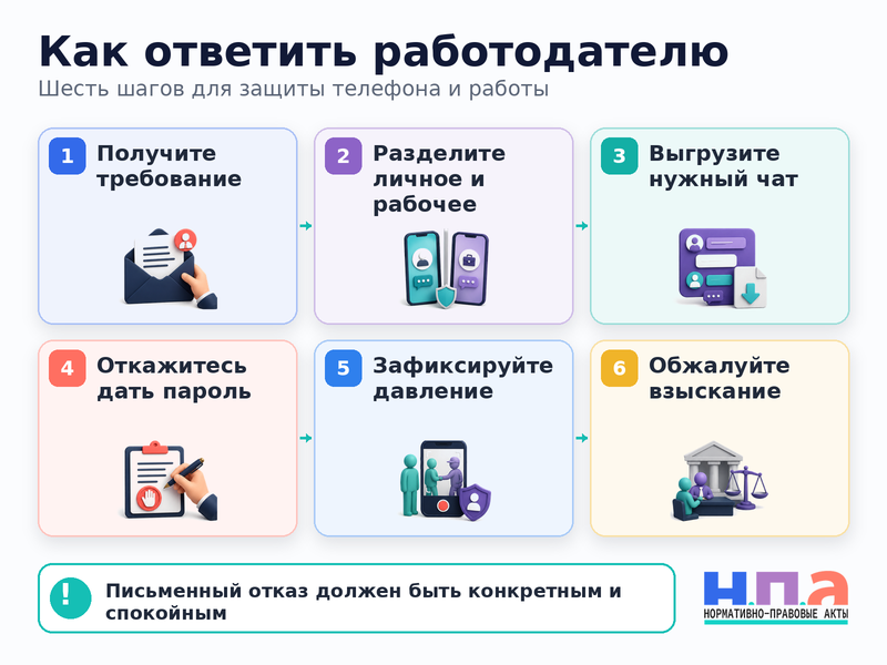 Работодатель требует разблокировать личный телефон и показать переписку