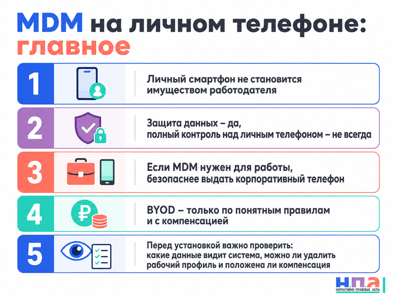 Работодатель требует установить MDM на личный телефон обязан ли сотрудник давать контроль над смартфоном